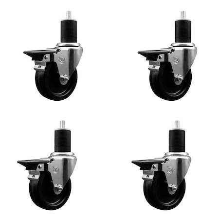 Service Caster 4'' Phenolic Swivel 1-3/4'' Expanding Stem Caster Set with Brake, 4PK SCC-EX20S414-PHS-PLB-134-4